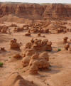 Hoodoos at Goblin Valley, formed by erosion of jointed blocks of Entrada Sandstone