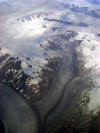 Merging glaciers with moraines and zone of ablation